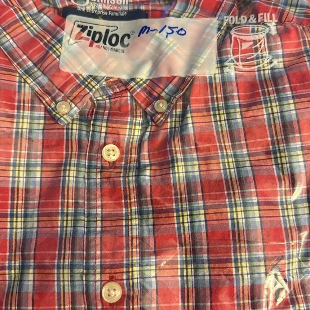 Ralph Lauren Red Tartan Plaid Button Short Sleeve Shirt Boy's Sz Large 14-16 EUC